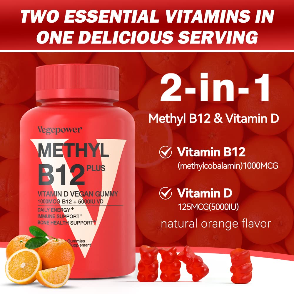 VEGEPOWER Vitamin B12 D3 Vegan Gummies, 90 Count