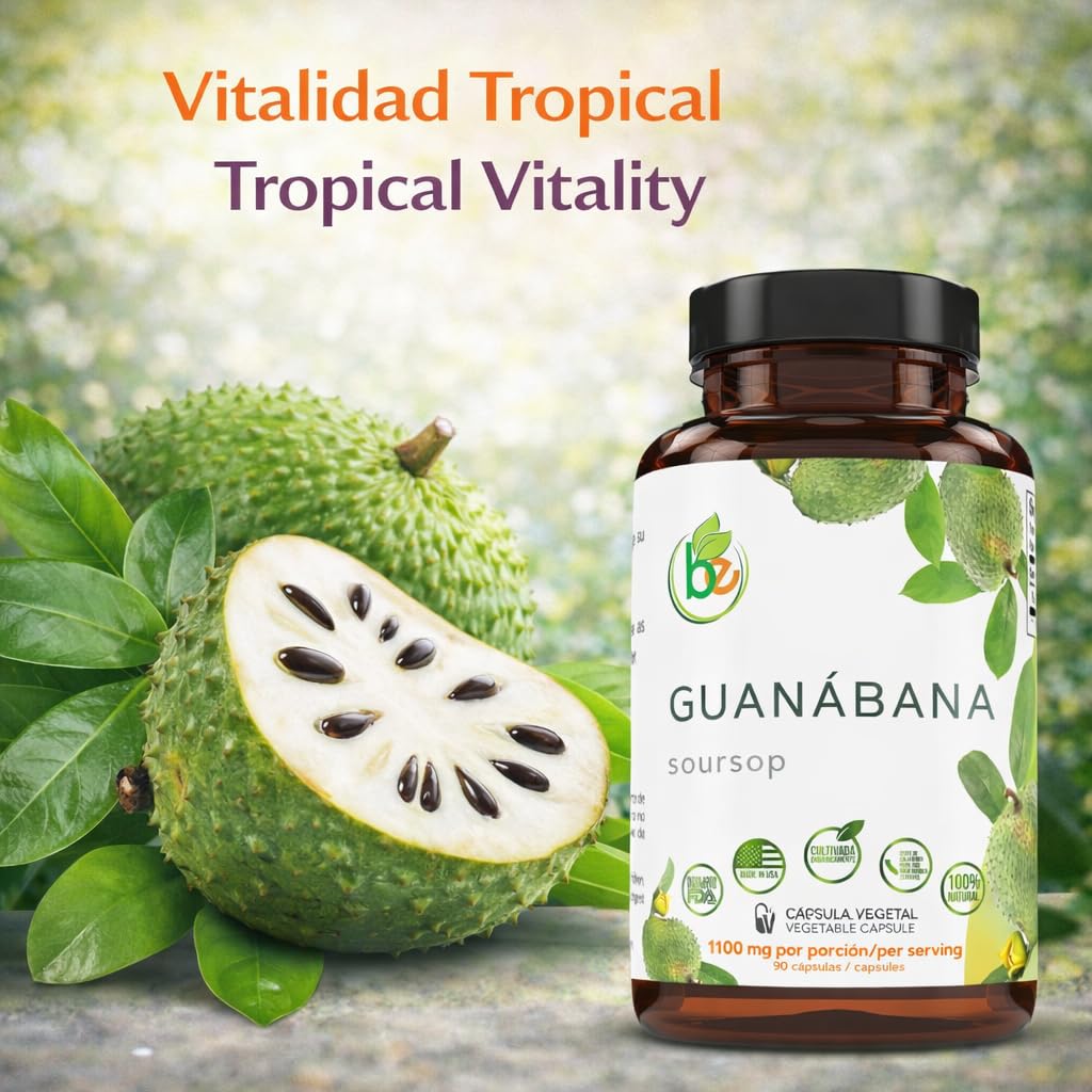 B-Experts Guanabana (Soursop) 1100 mg per Serving Powerful Blend of 100% Natural Premium Ingredients, Vegetable, Organically Grown 90 Tablets