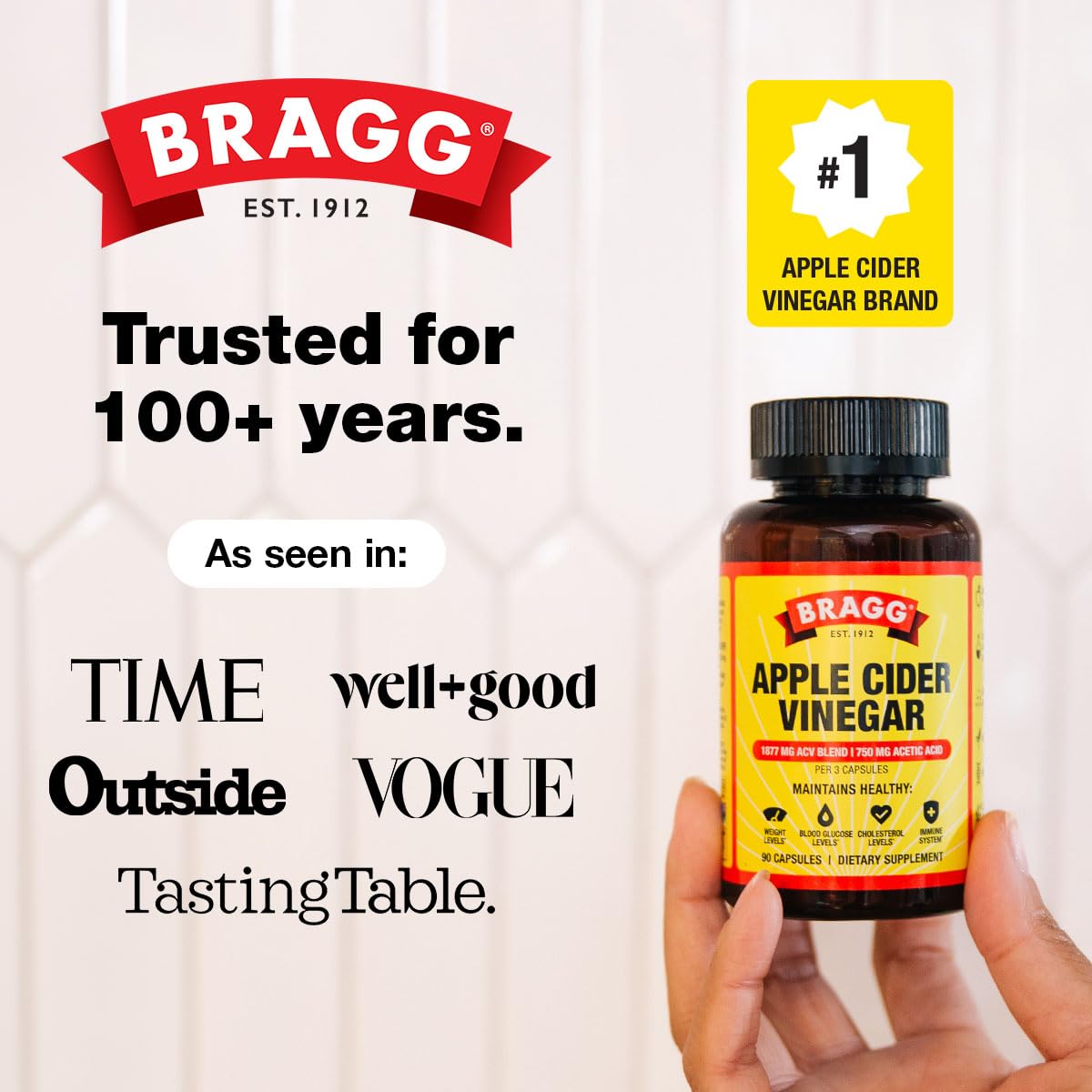 Bragg Organic Apple Cider Vinegar Capsules with Vitamin D and Zinc 270 Capsules