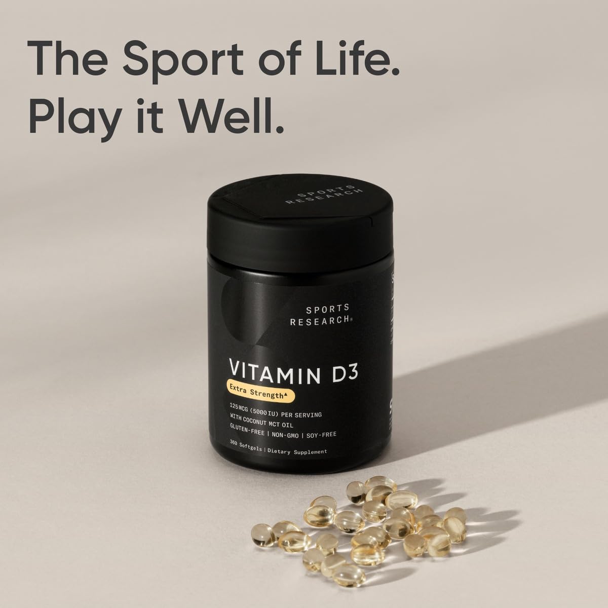 Sports Research Vitamin D3 5000 IU with Coconut MCT Oil Softgels 360