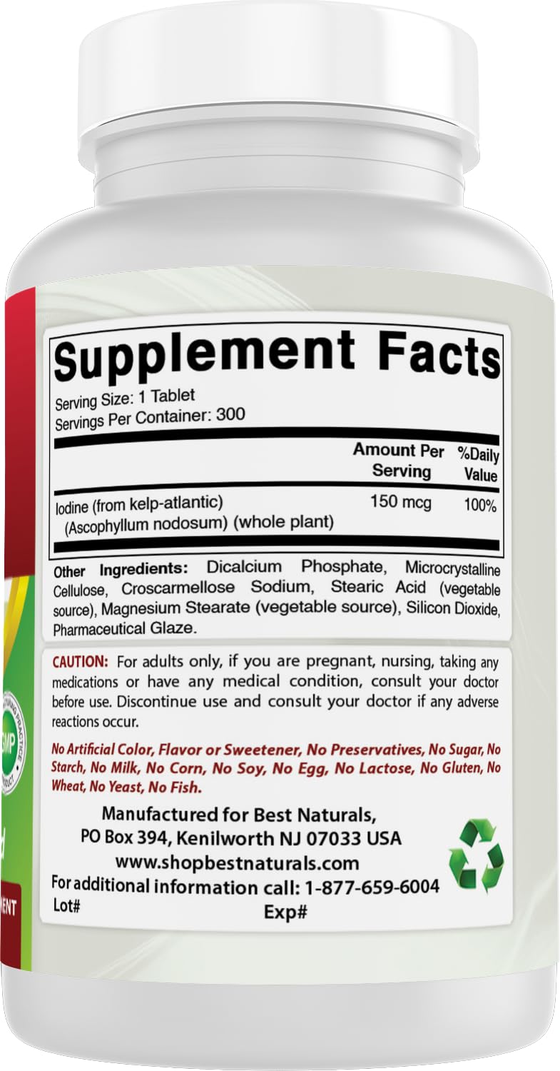Best Naturals Kelp Supplement 150 mcg Tablet, 300 Count