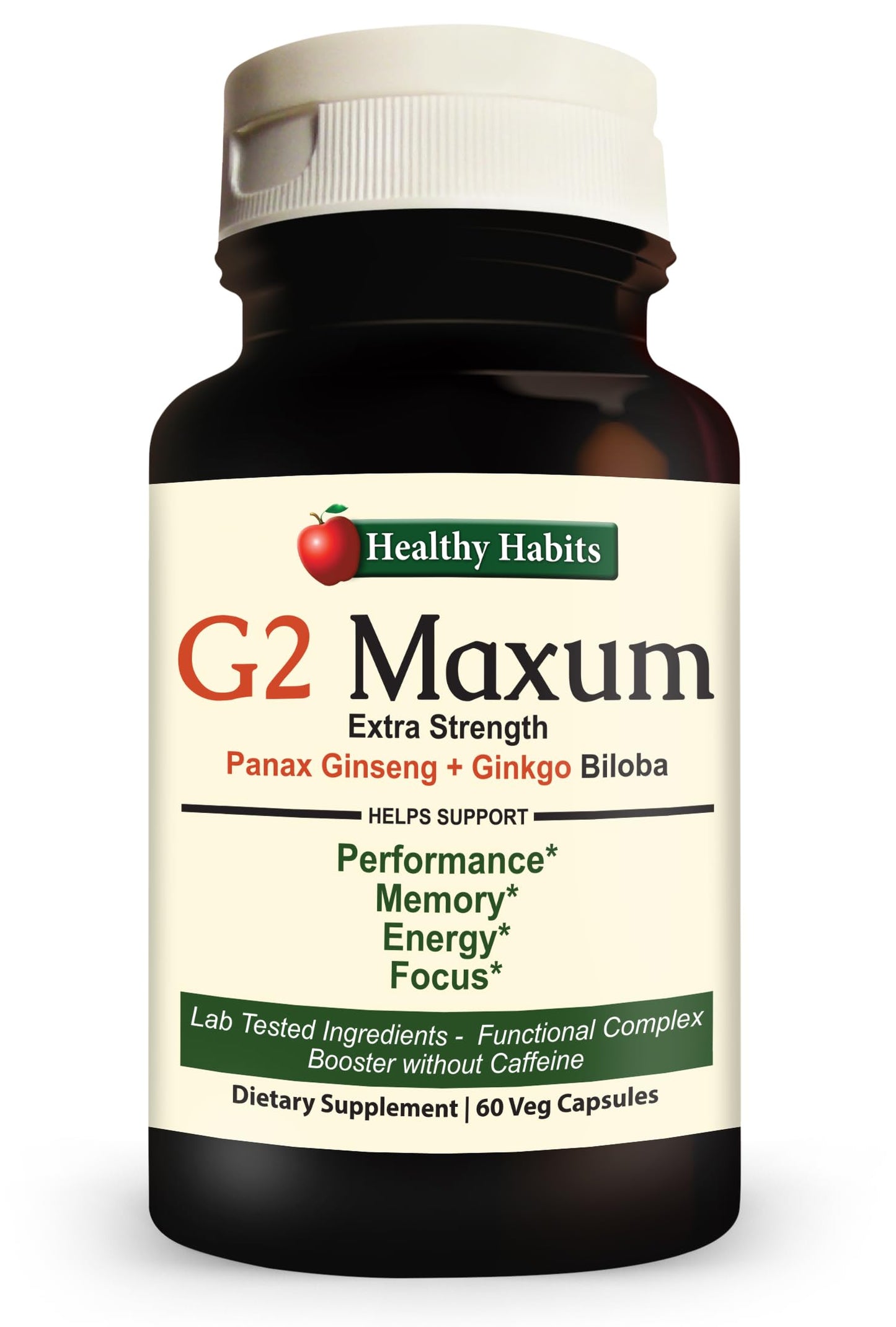 Healthy Habits G2 Maxum Extra Strength Panax Ginseng Plus Ginkgo Biloba Blended to Support Energy and Cognitive Function Capsules, 60 Count