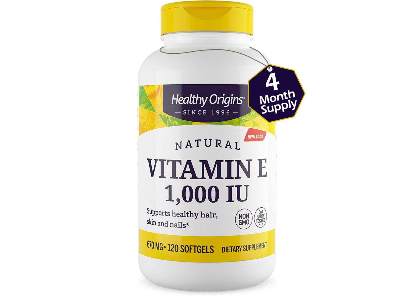 Healthy Origins Vitamin E 1,000 IU, Natural Mixed Tocopherols Capsules, 120 Count