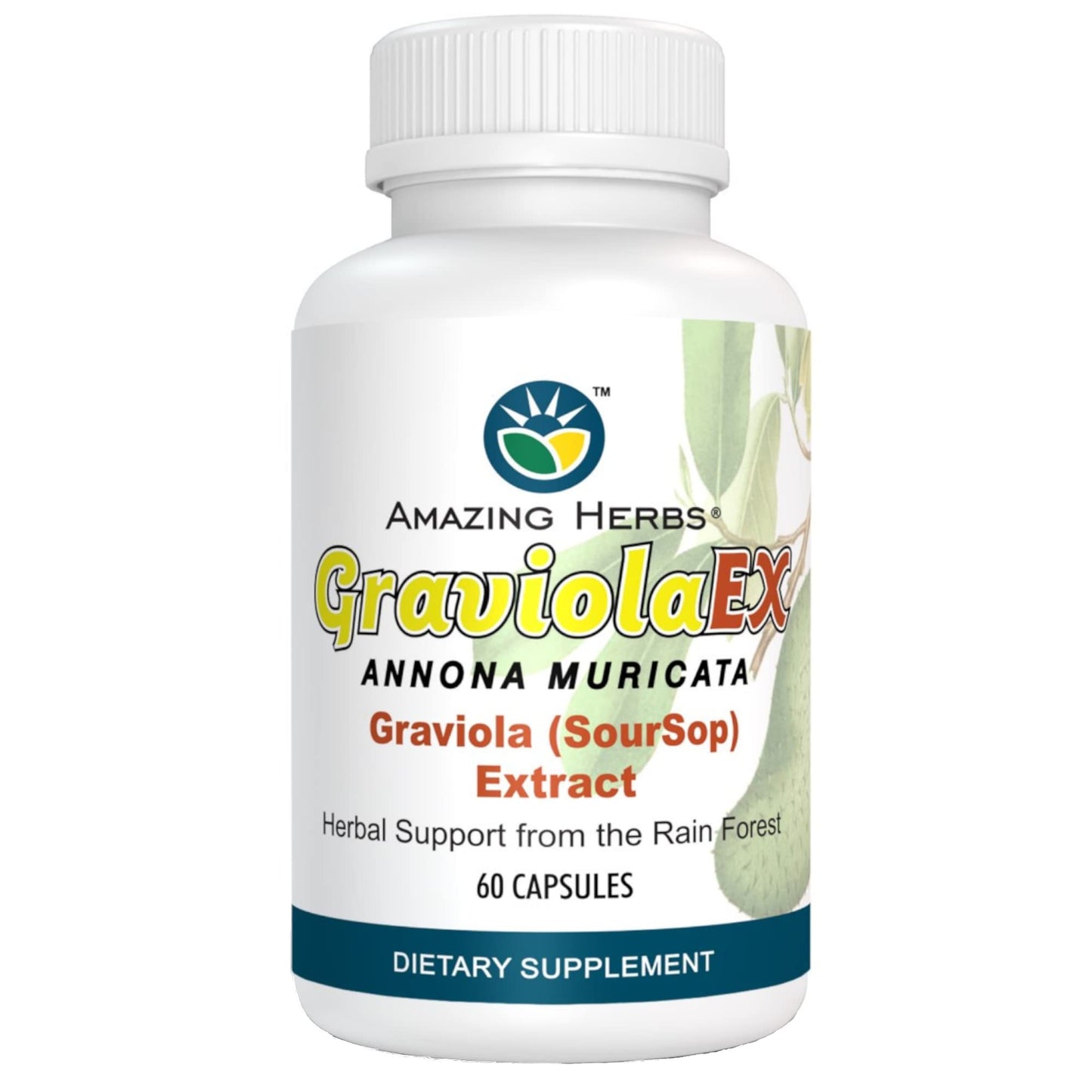 Amazing Herbs GraviolaEX Anona Muricata 100% Pure Graviola Extract Capsules, 60 Count