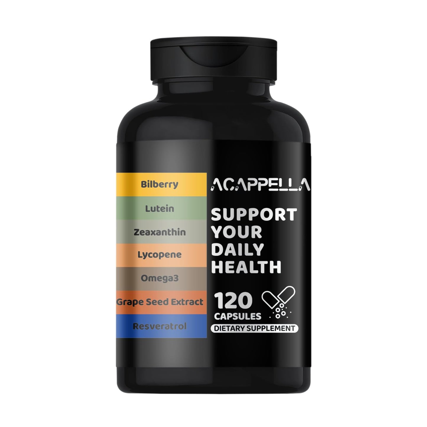ACAPPELLA Bilberry Lutein Zeaxanthin Lycopene Omega-3 Grape Seed Extract Resveratrol Capsule, 120 Count