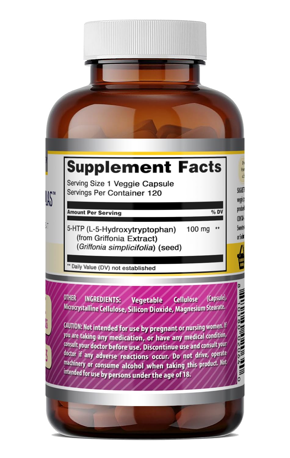Amazing Nutrition 5-HTP (Hydroxytryptophan) Supplement Capsules, 120 Count