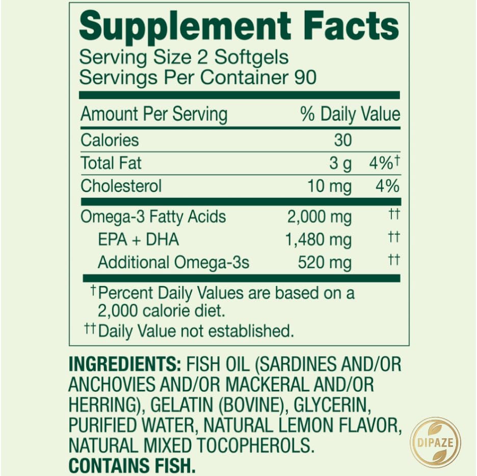 Generic Omega-3 from Fish Oil 2000 mg Softgels 180 Count
