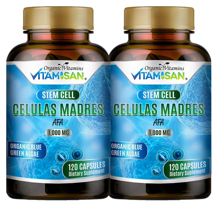 VITAMISAN AFA Stem Natural Cell Capsules, 120 Capsules, 1000 mg Each, Blue-Green Algae, Non-GMO, Gluten Free, Pack of 2