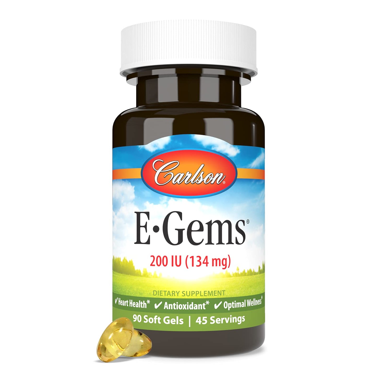 Carlson E-Gems Vitamin E Softgels 200 IU (134 mg), Natural-Source Vitamin E, 90 Softgels