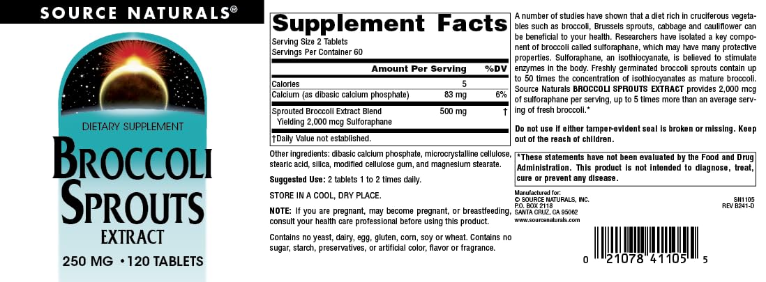 Source Naturals Broccoli Sprouts Extract 250 mg Tablet, 120 Count
