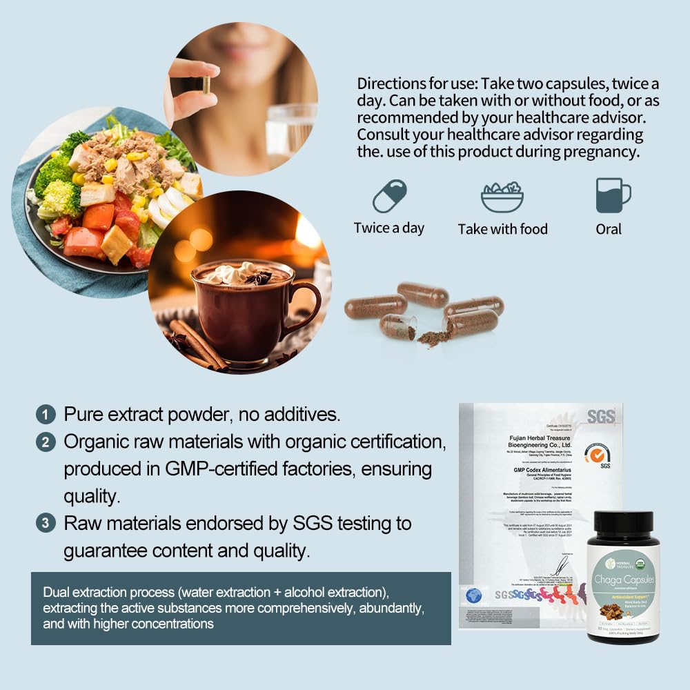 WL Herbal Treasure Chaga Mushrooms Powder Capsules 90 Count