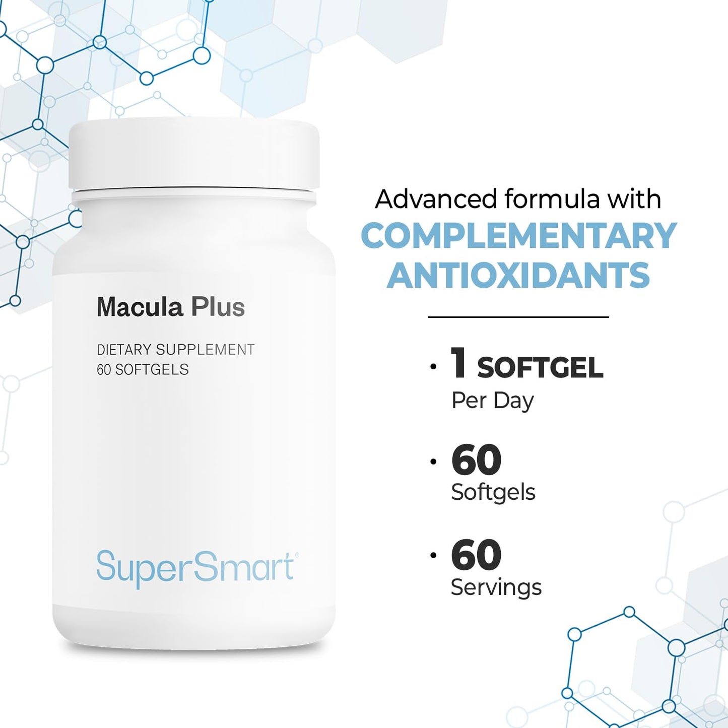 Supersmart Macula Plus (High Potency Complex) - with Lutein, Zeaxanthin, Astaxanthin, Cyanidin 3-Glucoside - Advanced Eyes Supplement 60 Softgels