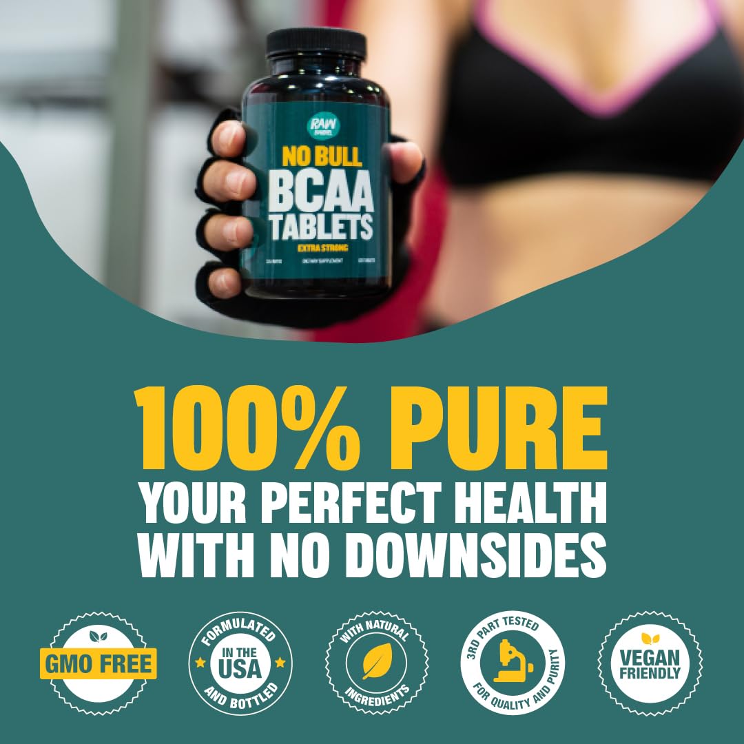 Raw Barrel BCAA Tablets 1000 mg - Branched-Chain Amino Acids Supplement for Muscle Recovery & Energy, Pre or Post Workout for Men & Women, Natural, Pure, GMO Free, 120 Tablets