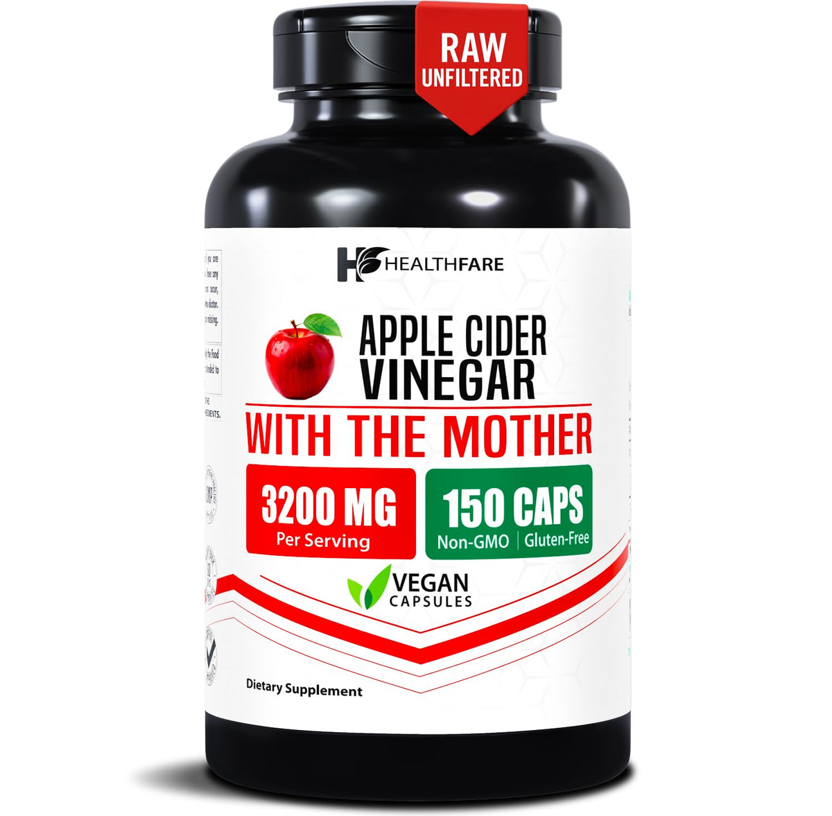 HealthFare Apple Cider Vinegar Capsules with the Mother | Raw, Organic & Unfiltered ACV | 150 Vegan Pills | Maximum Strength Supplement for Detox & Digestion | Non-GMO, Gluten-Free, Made in USA