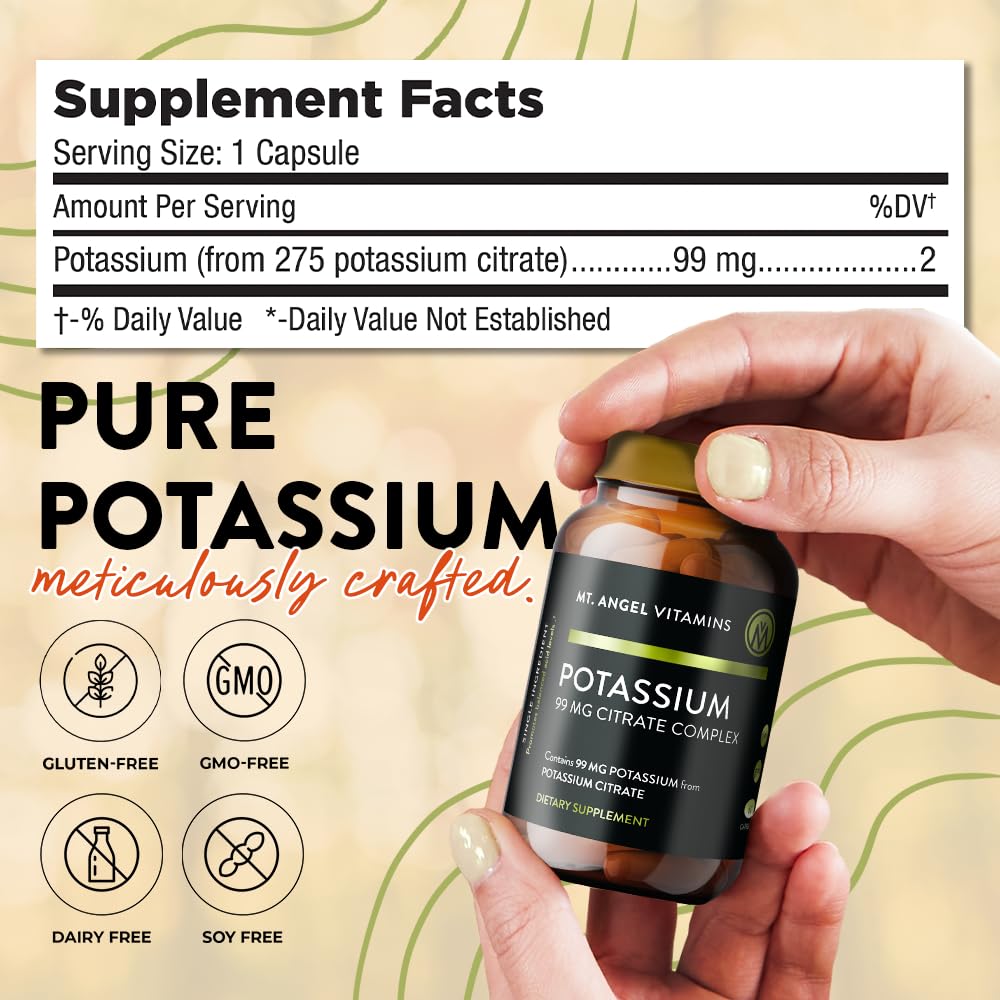 Mt. Angel Vitamins Potassium Supplement 99 mg Potassium Citrate Complex, 60 Capsules