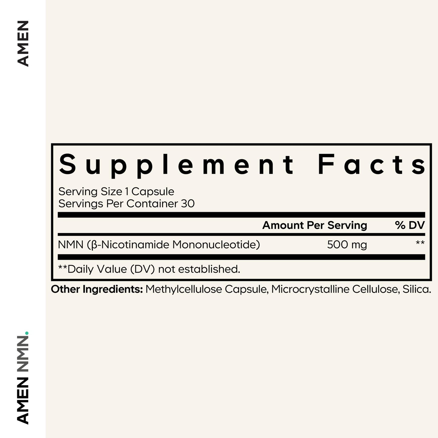 Amen NMN 500mg Nicotinamide Mononucleotide NAD+ Precursor Capsules 30 Count
