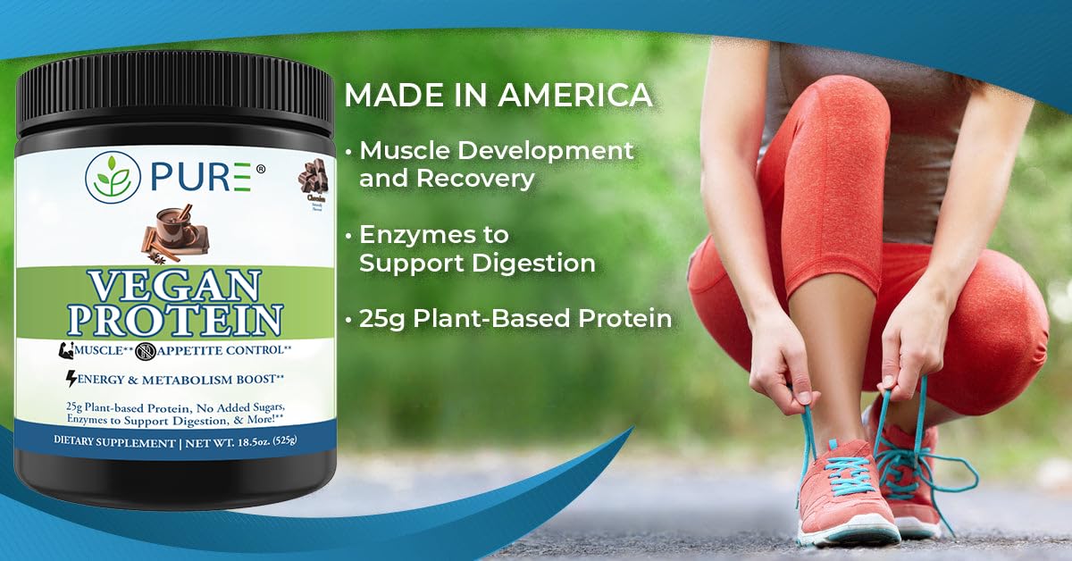 PURE Vegan Protein Powder Pea & Mung Bean Blend with Digestive Enzymes, Vanilla, 495 g