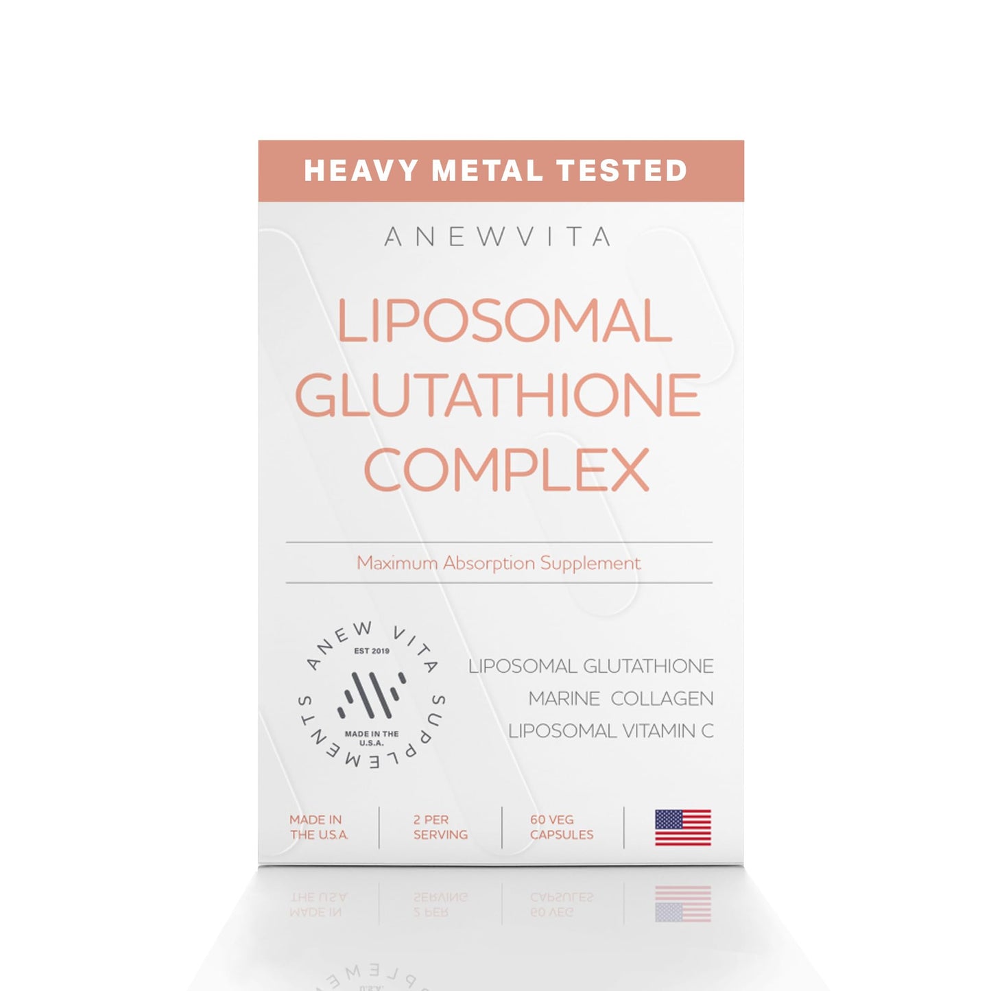 Anew Vita Liposomal Glutathione Complex with Marine Collagen, Liposomal Vitamin C - Skin Care Supplement, 60 Capsules