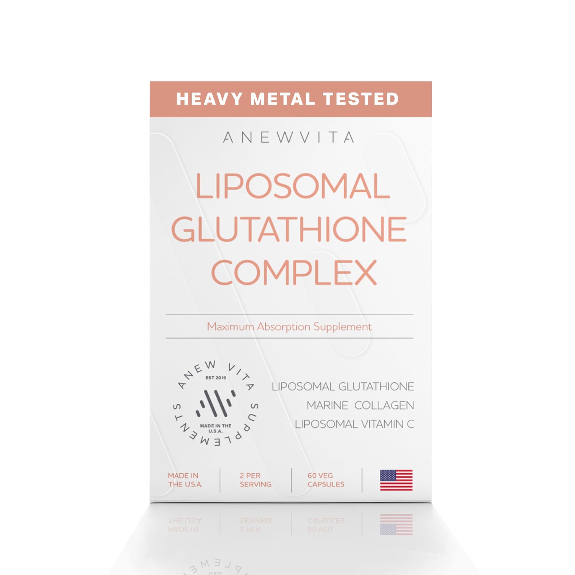 Anew Vita Liposomal Glutathione Complex with Marine Collagen, Liposomal Vitamin C - Skin Care Supplement, 60 Capsules