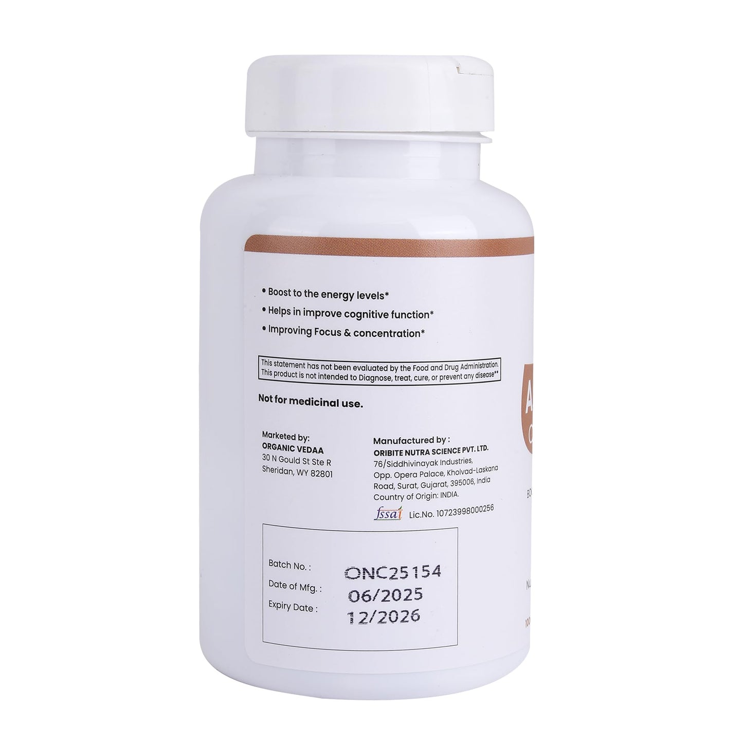 Organic Vedaa Holistic Care Natural Fiber Supplement for Digestive Health & Regularity Capsule, 60 Count