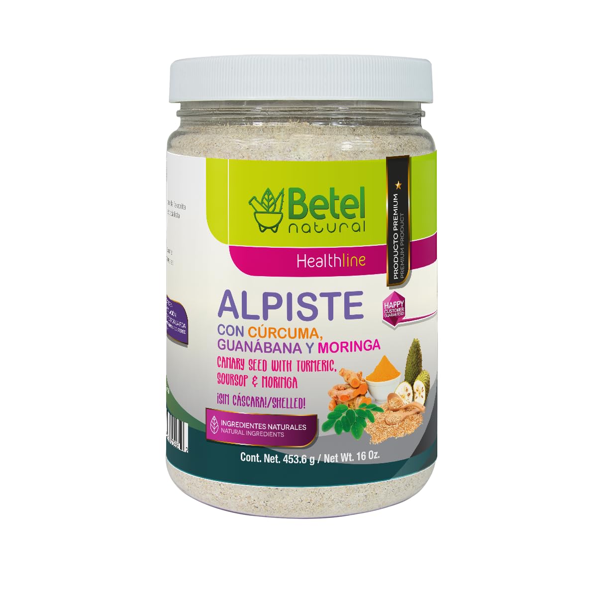 Betel Natural Premium Leche de Alpiste with Curcuma, Guanabana, and Moringa Superfood Powerhouse Powder, 16 oz
