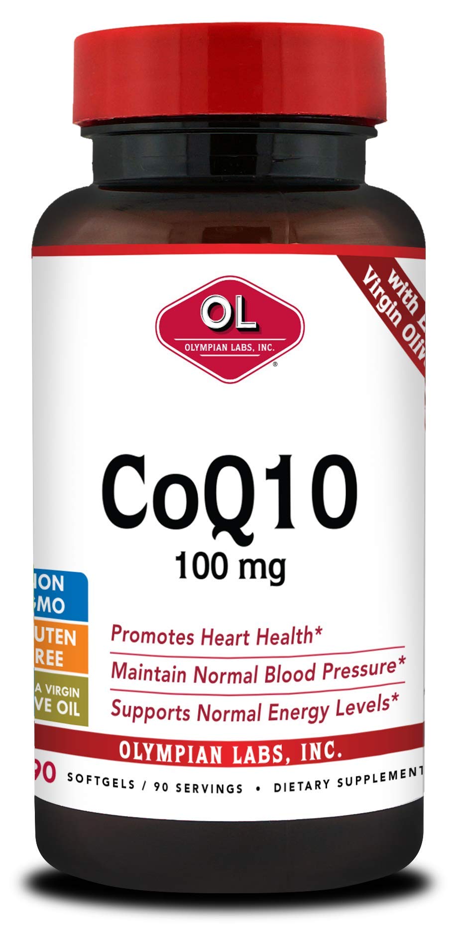 Olympian Labs Coenzyme Q10 100mg Softgels with Extra Virgin Olive Oil, Heart Health Support, 90 Count