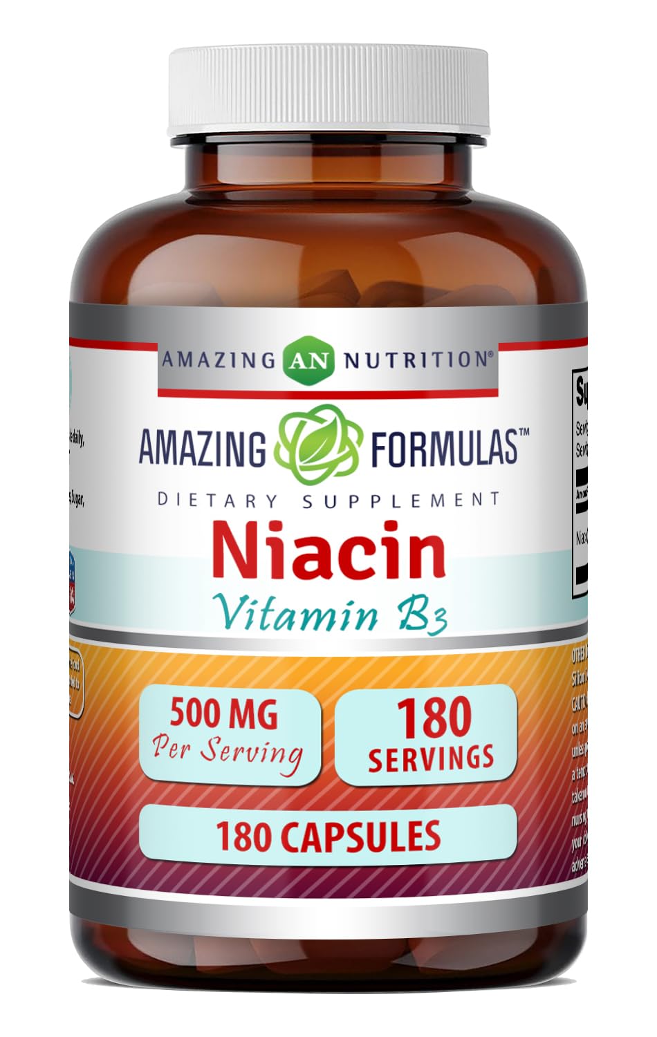 Amazing Nutrition Niacin Supplement Capsules, 180 Count