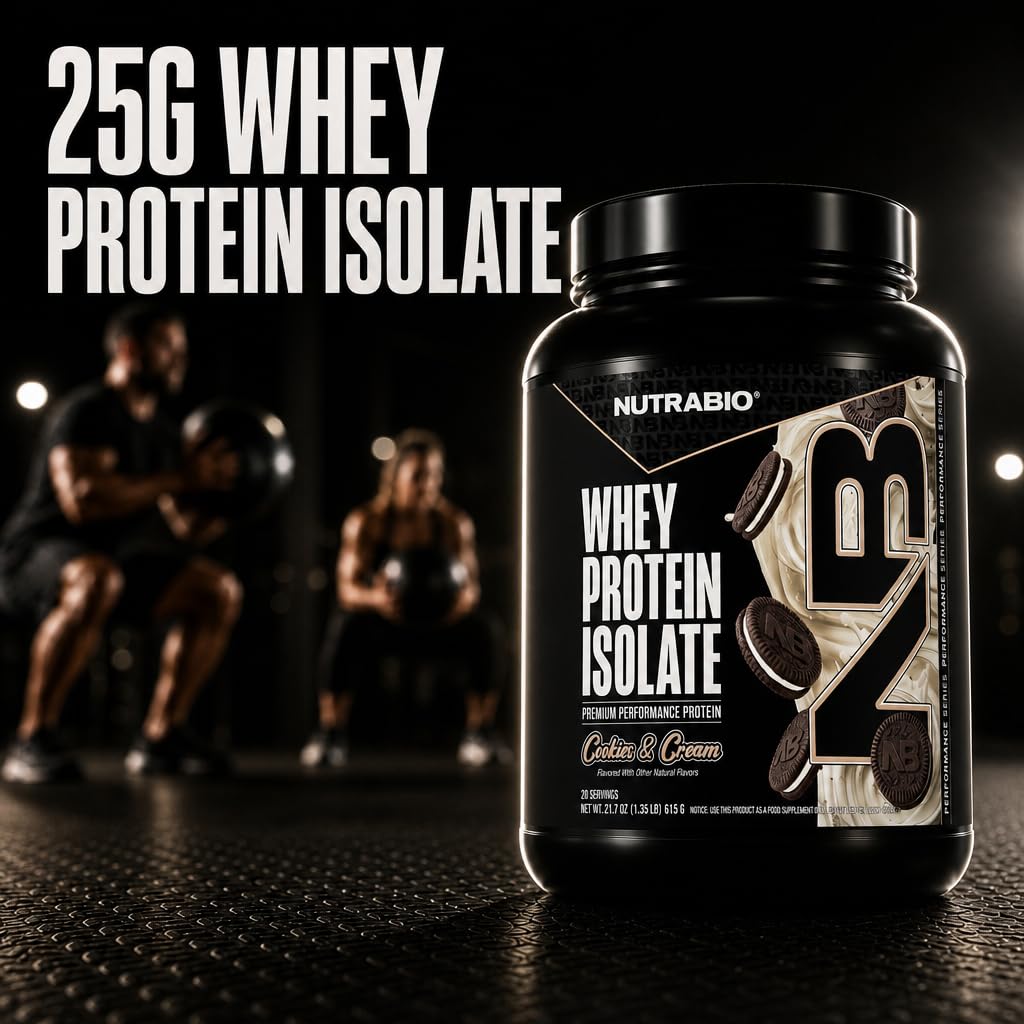 NutraBio 100% Whey Protein Isolate Protein Powder, Cookies & Cream, 20 Servings
