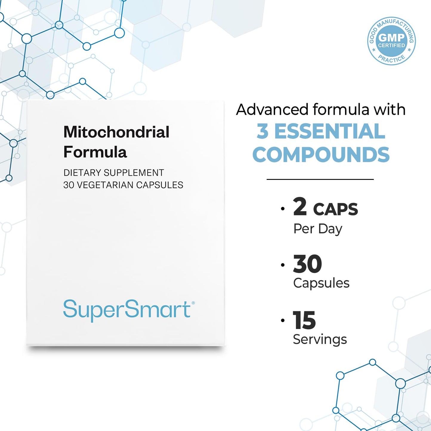 Supersmart Mitochondrial Formula (Advanced Formula) with PQQ, R-Lipoic Acid, Acetyl-L-Carnitine Capsules, 60 Count
