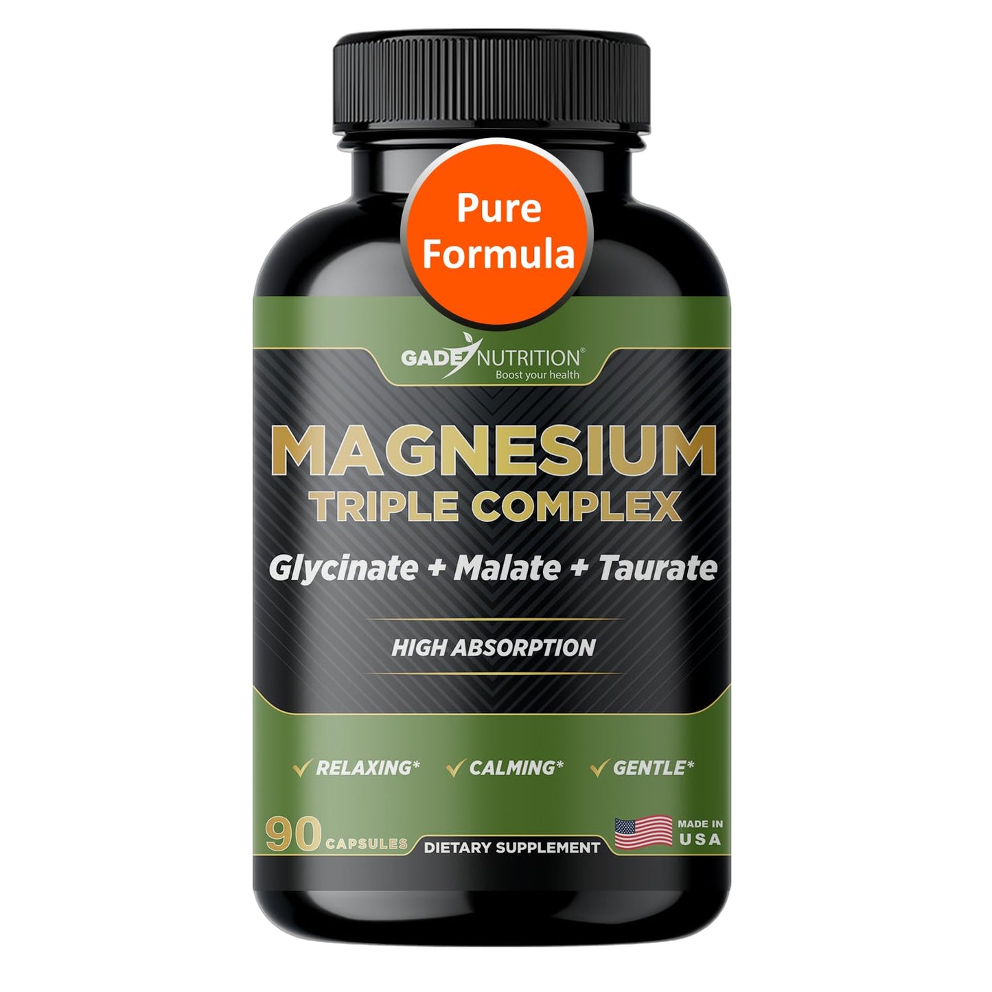 GADE NUTRITION Magnesium Triple Complex with Magnesium Glycinate, Magnesium Malate & Magnesium Taurate Capsules 90 Count
