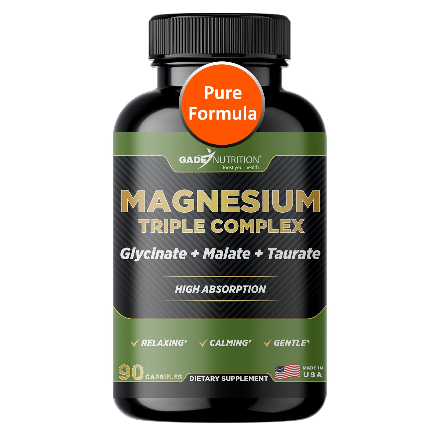GADE NUTRITION Magnesium Triple Complex with Magnesium Glycinate, Magnesium Malate & Magnesium Taurate Capsules 90 Count