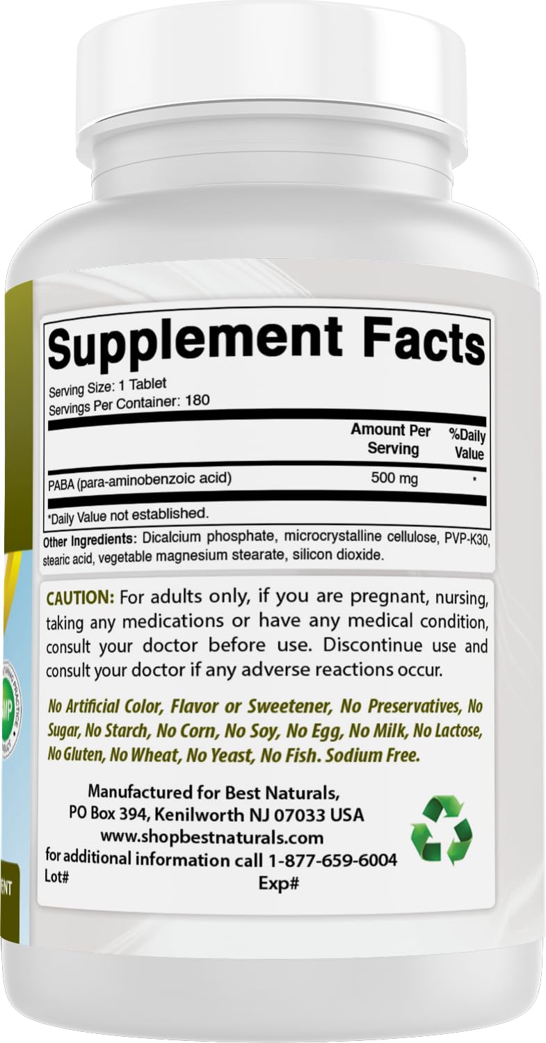 Best Naturals PABA 500 mg Tablets, 180 Count
