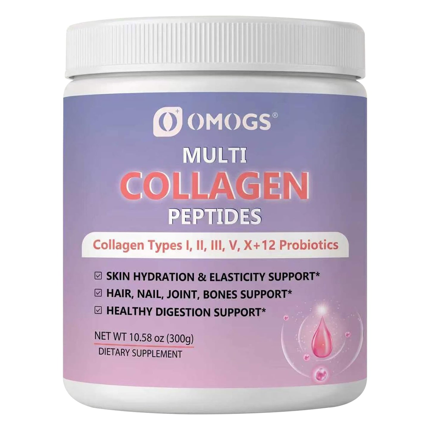 OMOGS Hydrolyzed Collagen Peptide Powder with Prebiotics, Vitamin C & Cranberry Extract for Hair, Skin, Nails, Bones, Digestive & Urinary Tract Health, Easy Dissolve, Non-GMO, 1 oz