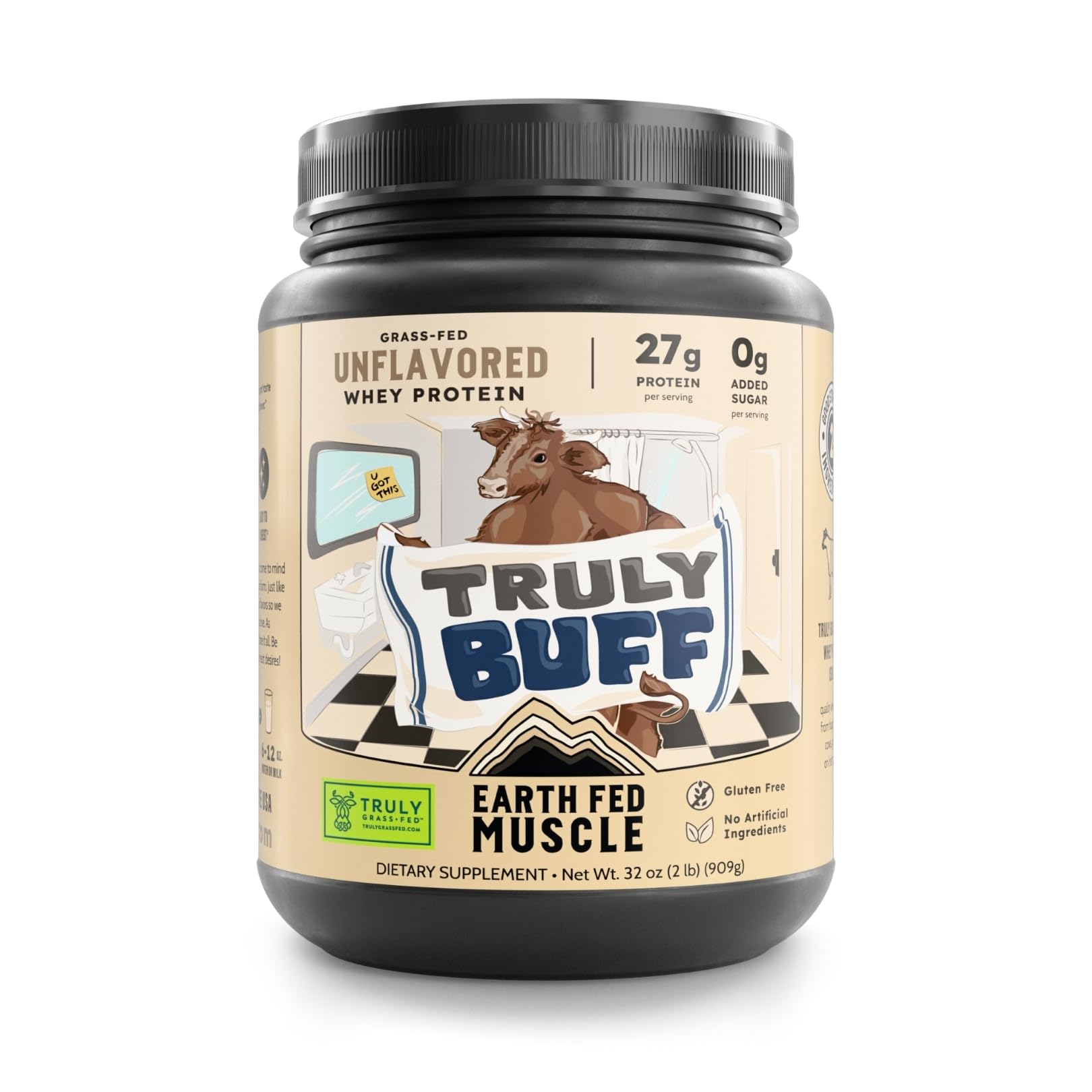 Earth Fed Muscle Truly Buff Unflavored Irish Grass Fed Whey Protein Isolate Powder, 32 oz