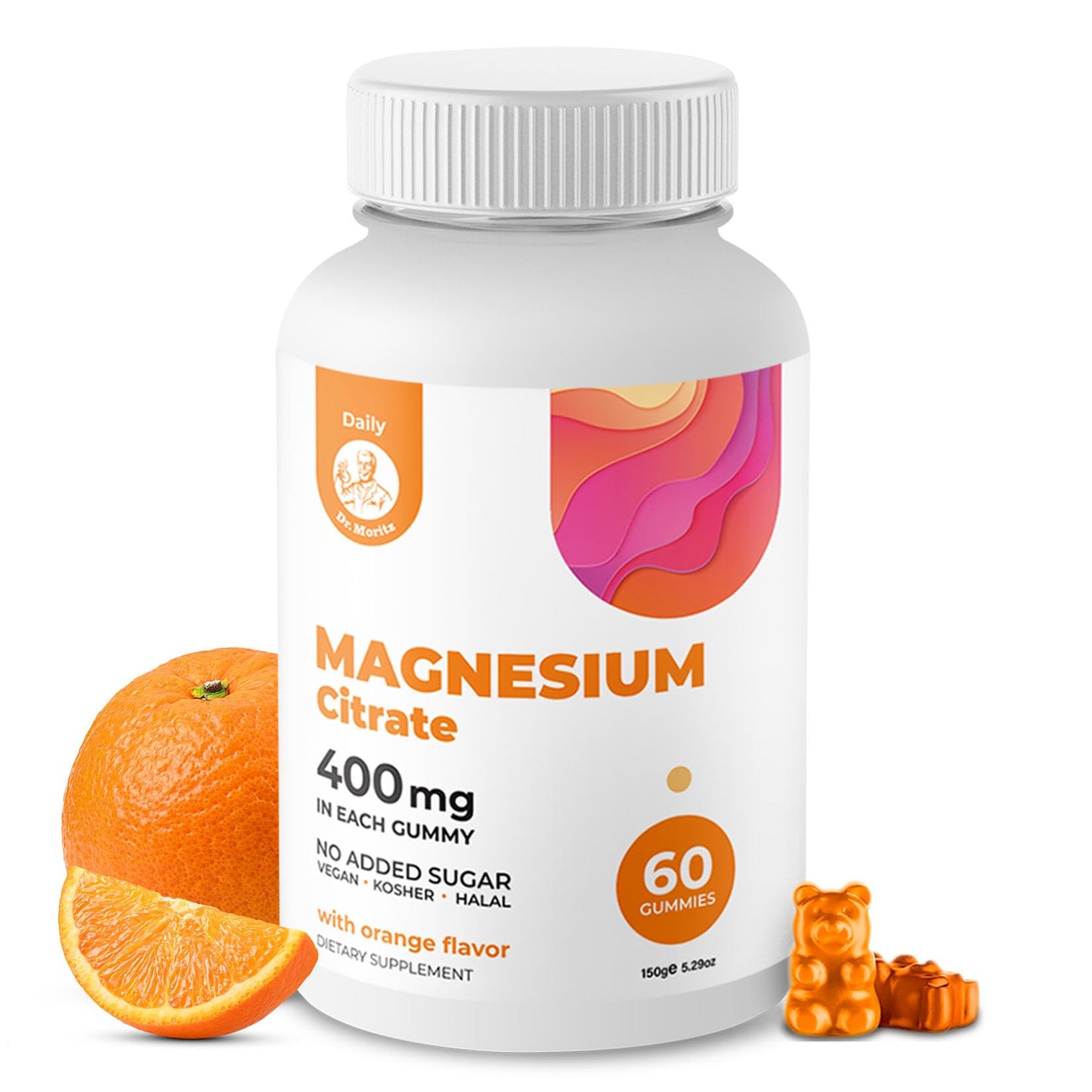 DR. MORITZ Magnesium Citrate Gummies Sugar-Free - 400 MG (Orange Flavor), 60 Count