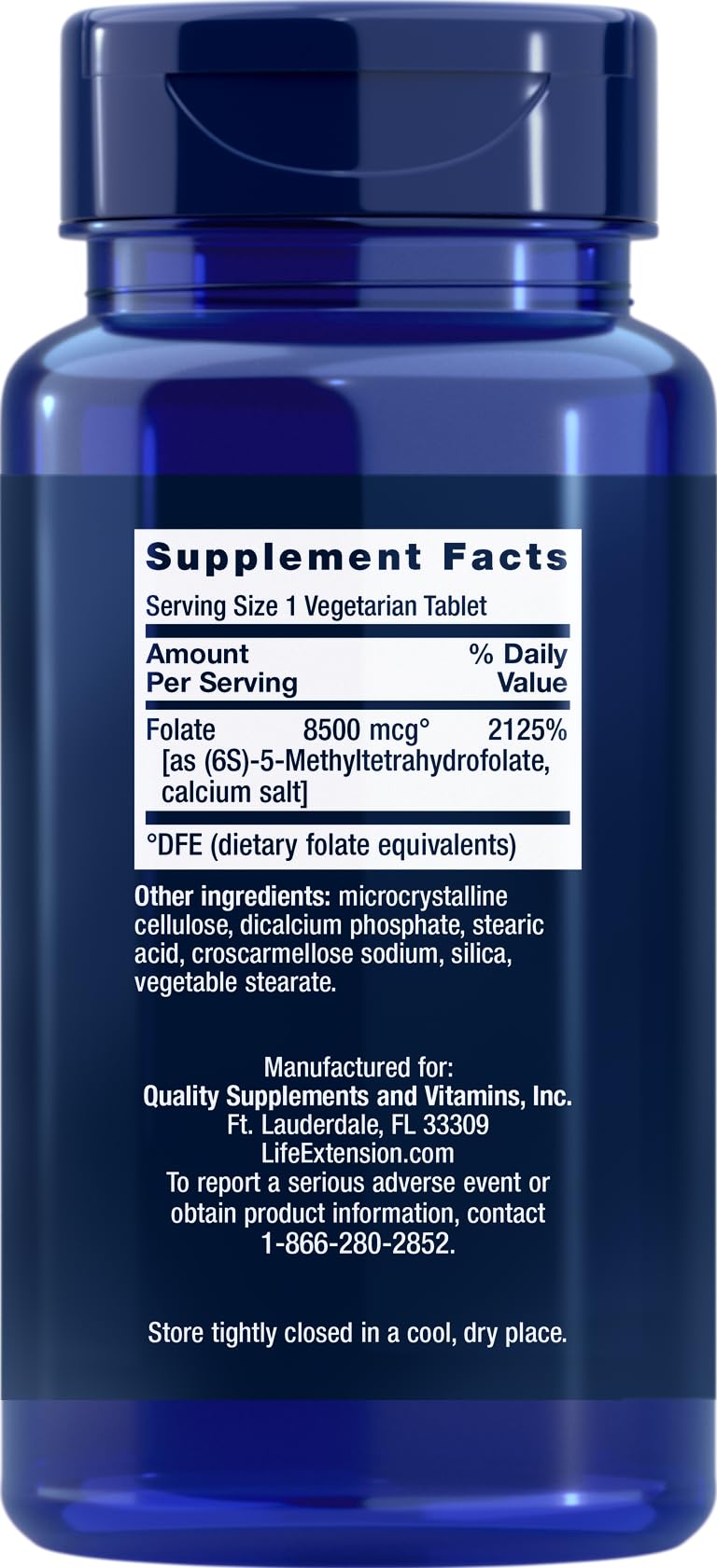 Life Extension High Potency Optimized Folate 8500 mcg DFE, 120 Tablets