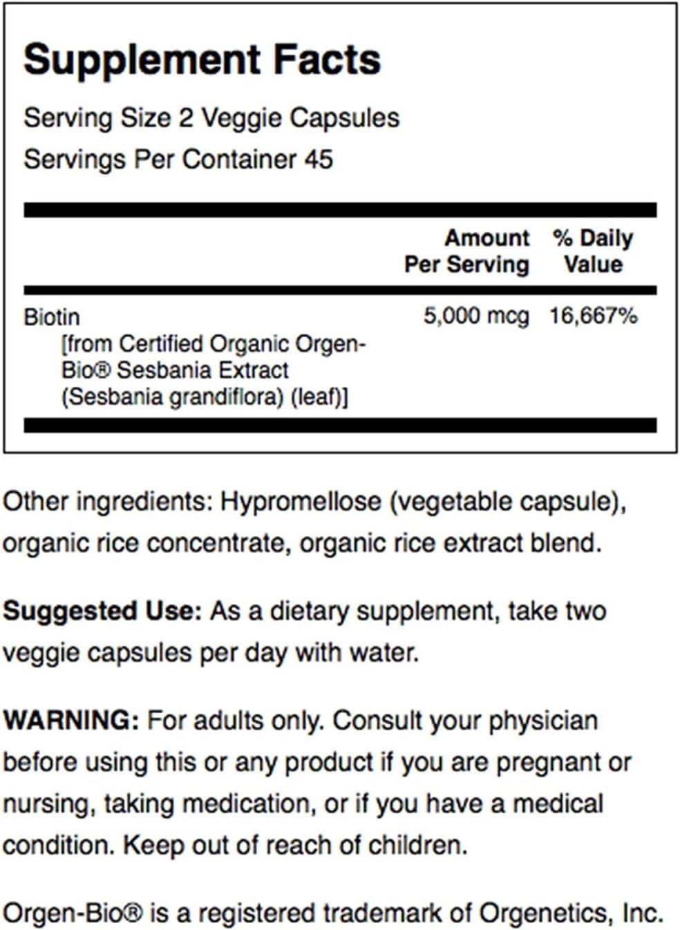 Swanson Biotin Vitamin B-7 Veggie Capsules 90 Count