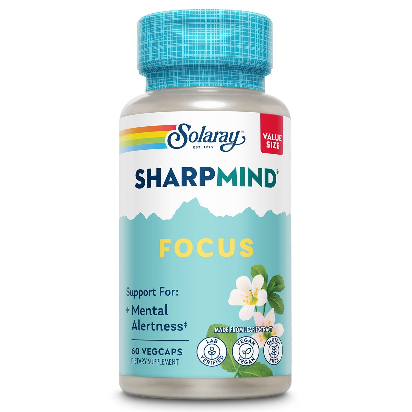 Solaray SharpMind Focus, Mental Alertness Nootropic Supplement for Healthy Brain Fog, Cognizin Citicoline, Lions Mane Mushroom, Bacopa Monnieri, 60 Veg Caps