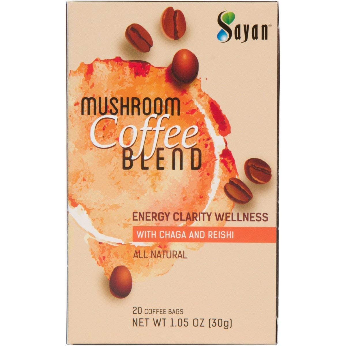 Sayan Mushroom Instant Coffee Blend Powder, 20 Packets