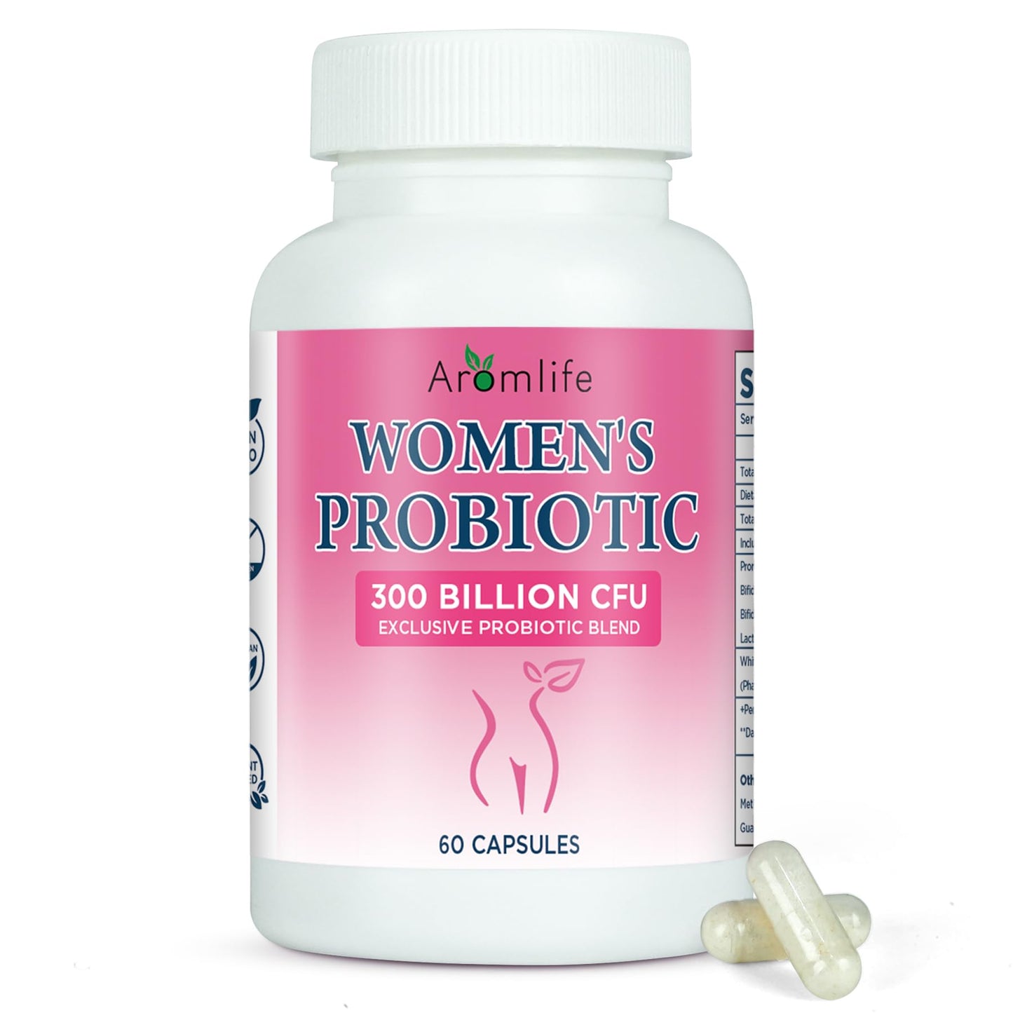 Aromlife Women's Probiotics 300 Billion CFUs Probiotic for Daily Digestive & Balance with 6 Strains 60 Capsules