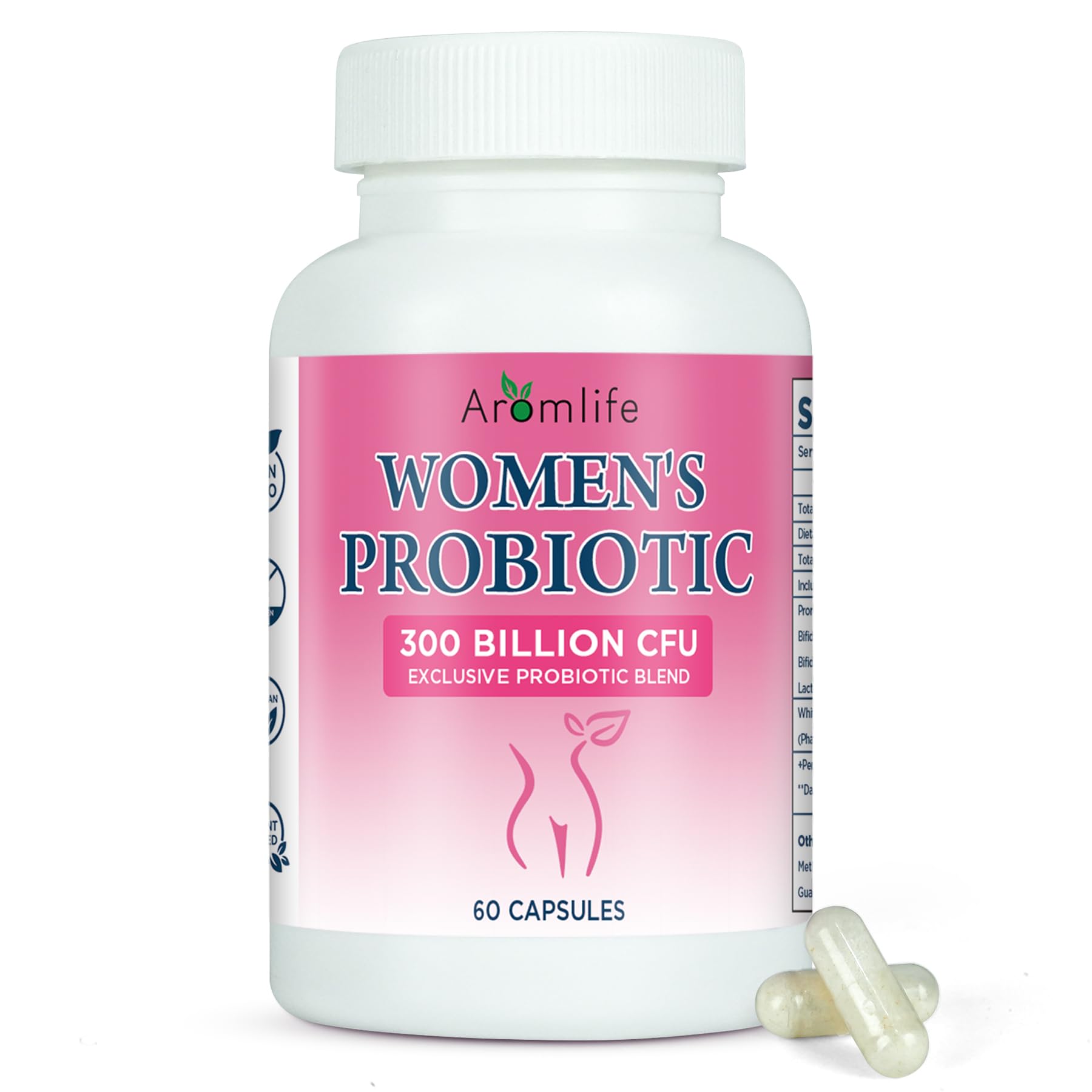 Aromlife Women's Probiotics 300 Billion CFUs Probiotic for Daily Digestive & Balance with 6 Strains 60 Capsules