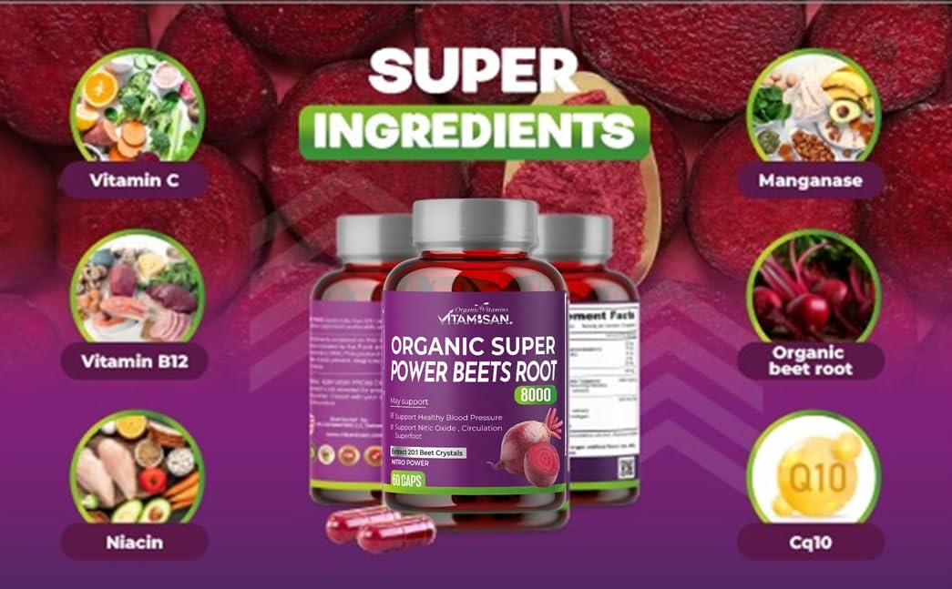 VITAMISAN Organic Beet Root 8000 Capsule, 60 Count