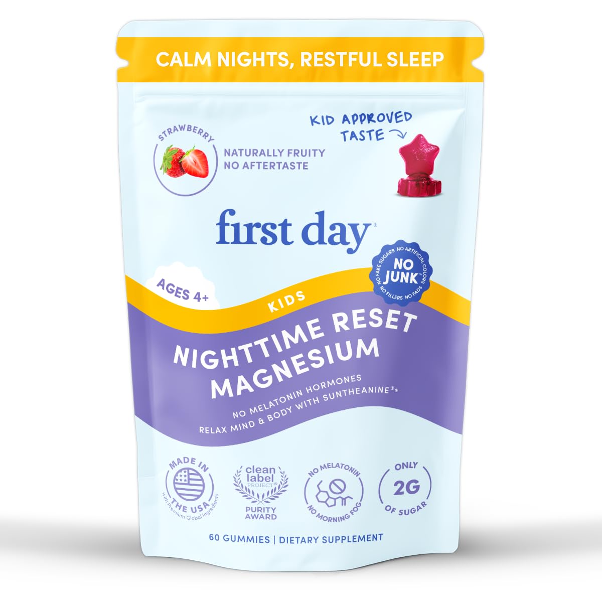 FIRST DAY Kids Magnesium Citrate Gummies Strawberry 60 Count