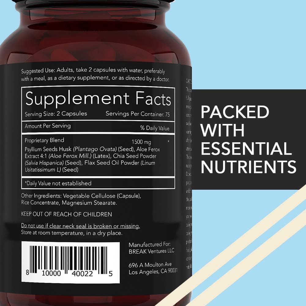California Basics Extra Strength Fiber Supplements for Men Psyllium Husk Vegan Capsules, 150 Capsules