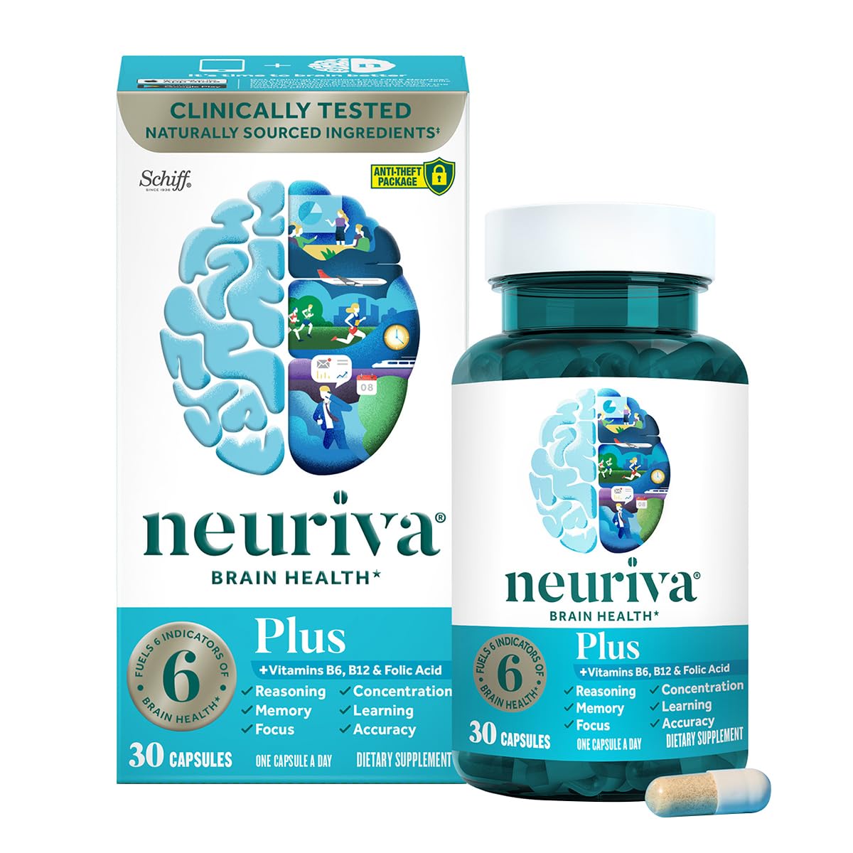 NEURIVA Plus Brain Supplement for Memory, Focus & Concentration Capsules, 360 Capsules