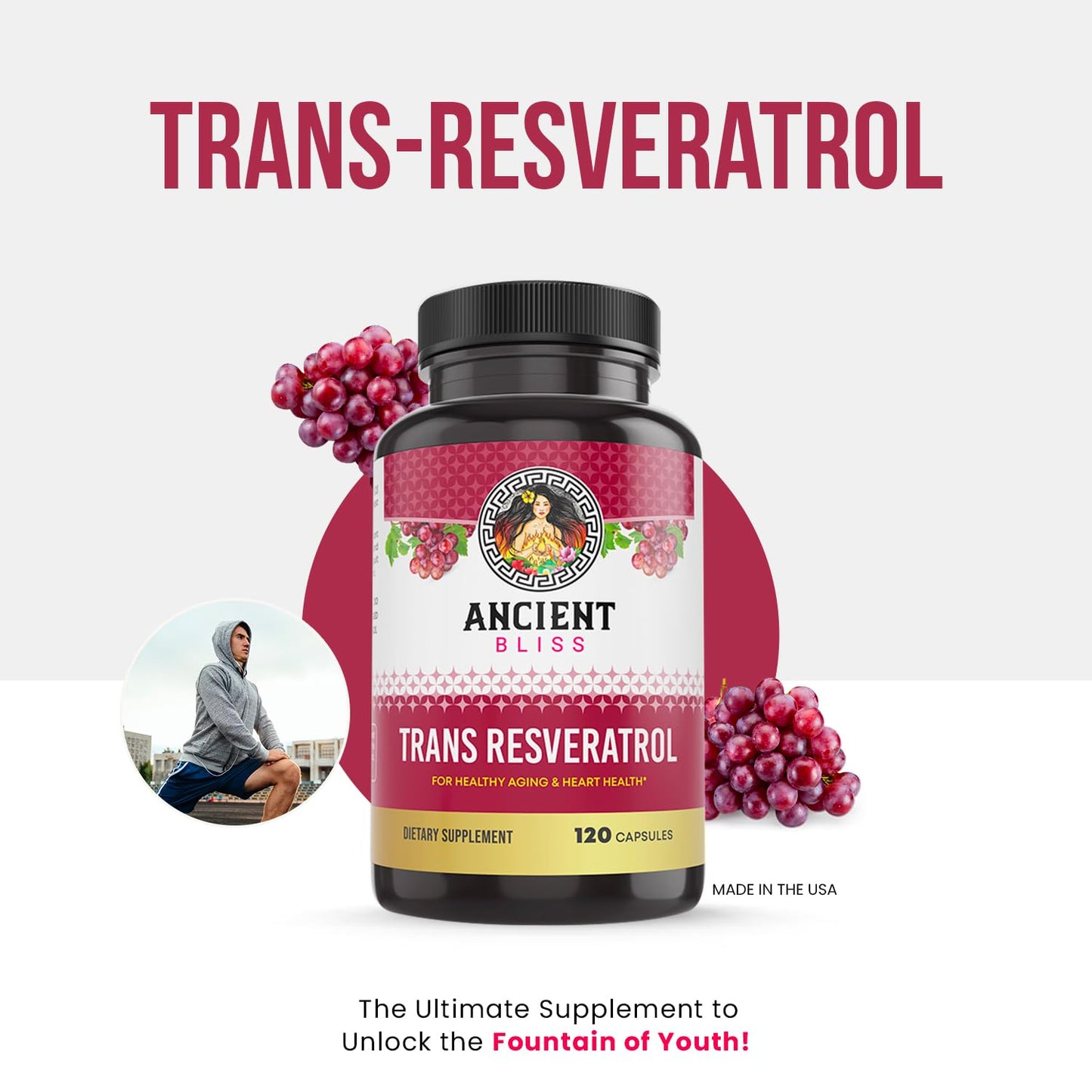 Ancient Bliss Resveratrol Powerful Antioxidant Supplement with Green Tea, Grape Seed Extract Capsules, 120 Capsules
