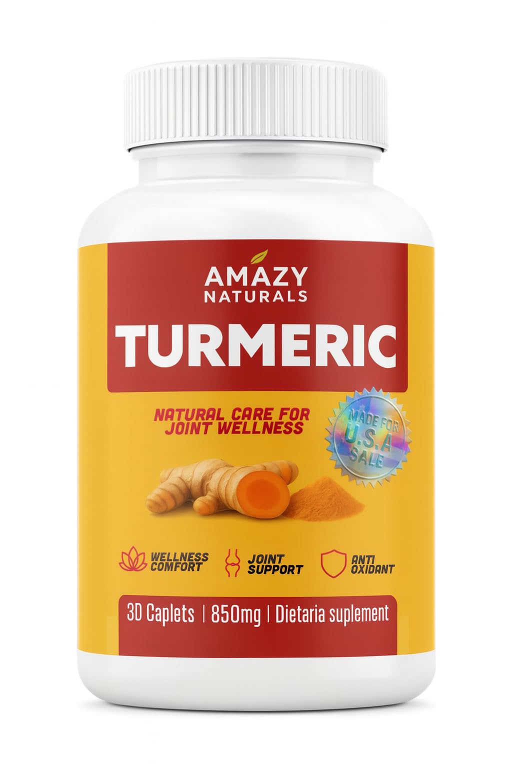 Amazy Naturals Turmeric Curcumin Supplement Capsules, 30 Count