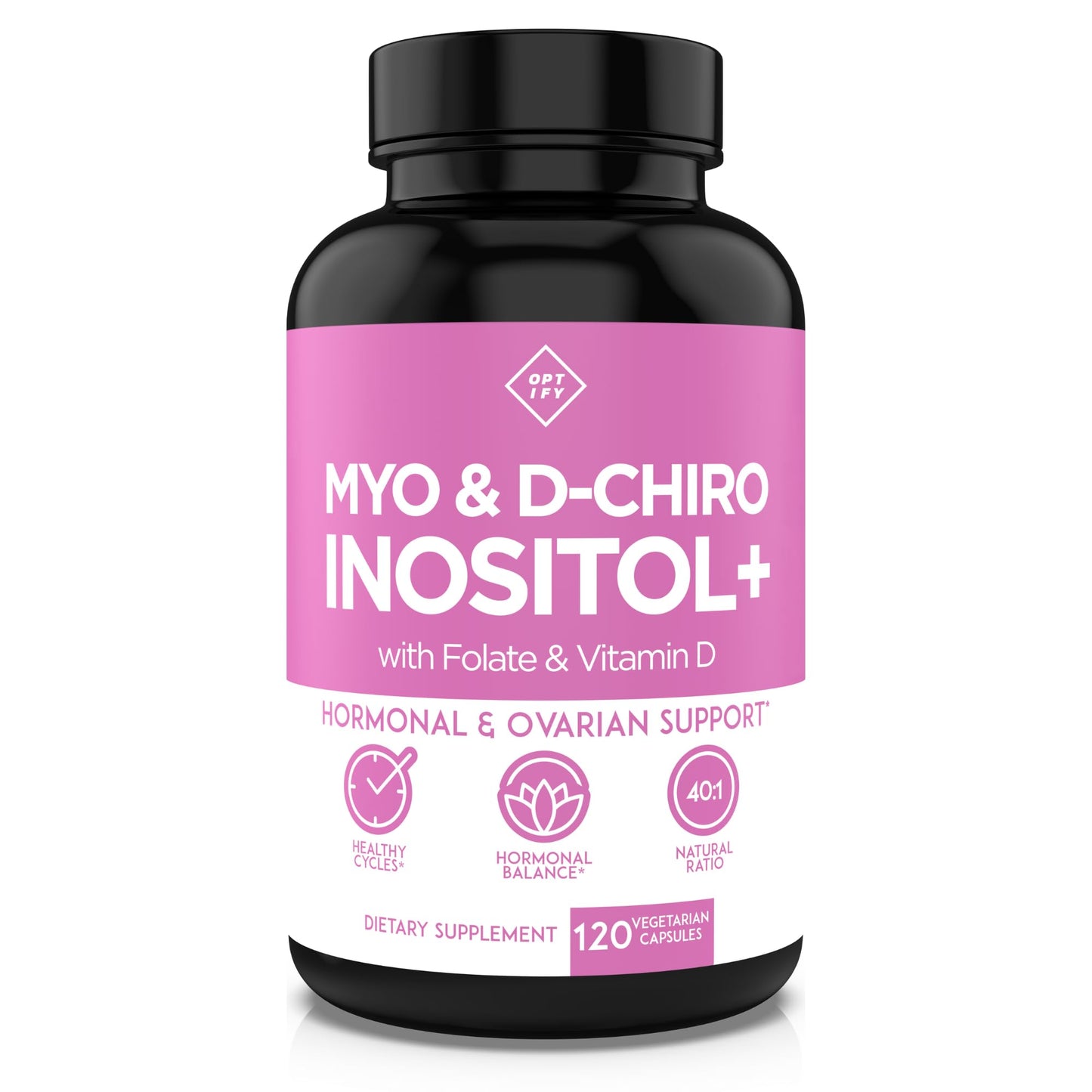 Optify Myo-Inositol & D-Chiro Inositol Supplement for Women, 40:1 Ratio, with Folate and Vitamin D, Capsules, 120 Count