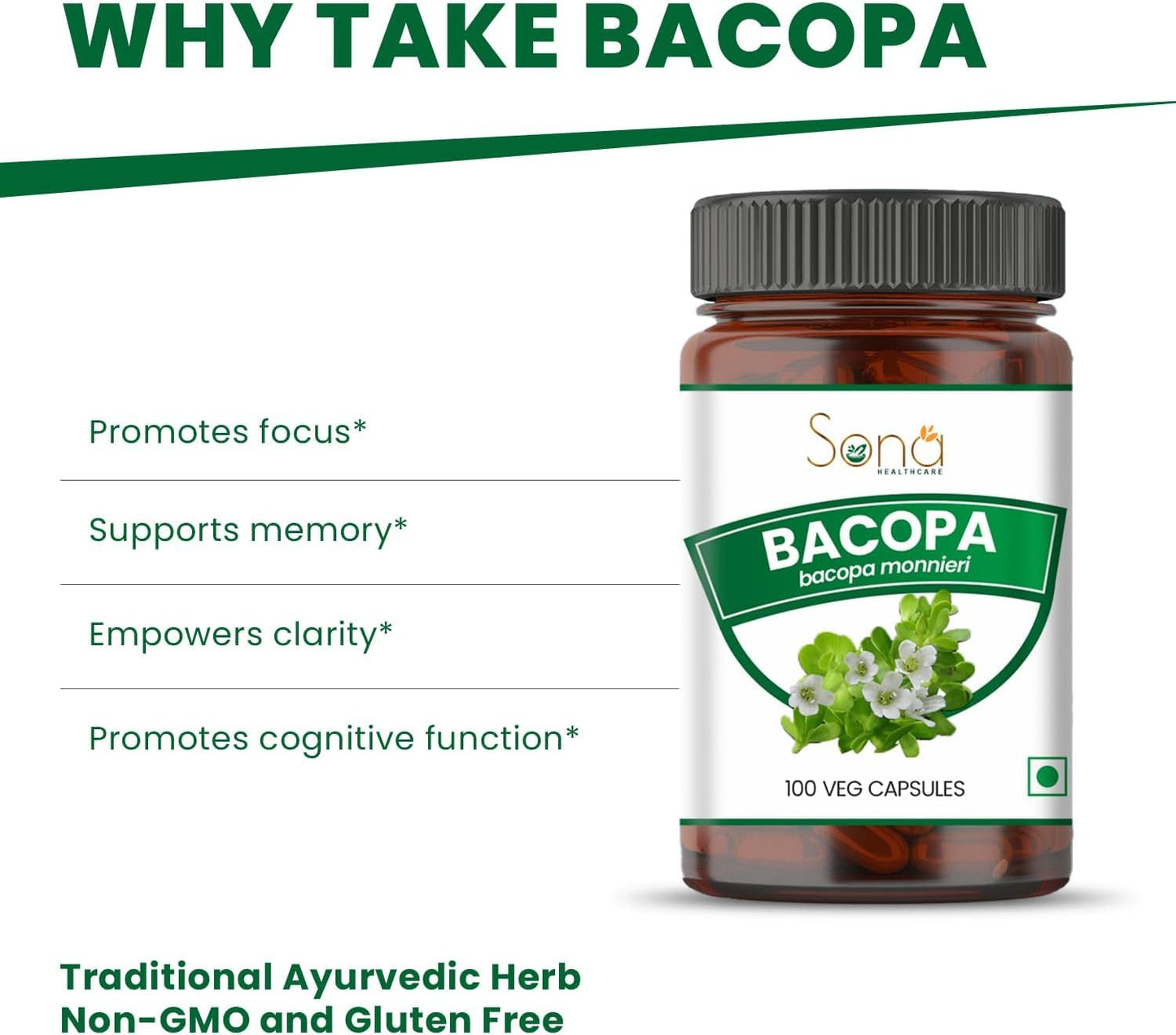 SONA HEALTHCARE Bacopa Capsule 1000mg, 100 Count