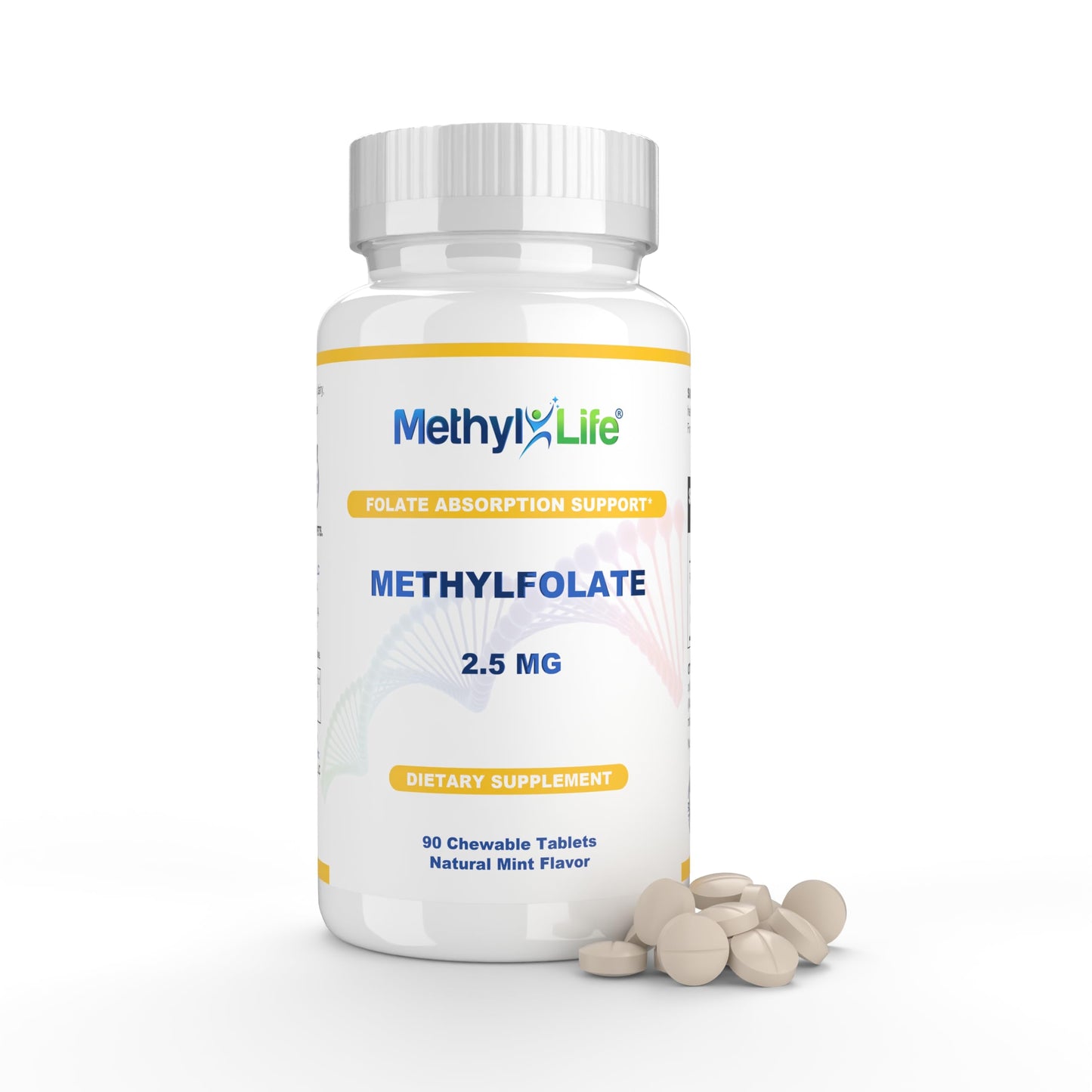Methyl-Life L-Methylfolate 2.5 mg Chewable Active Folate Tablets (L-5-MTHF) – 90 Count